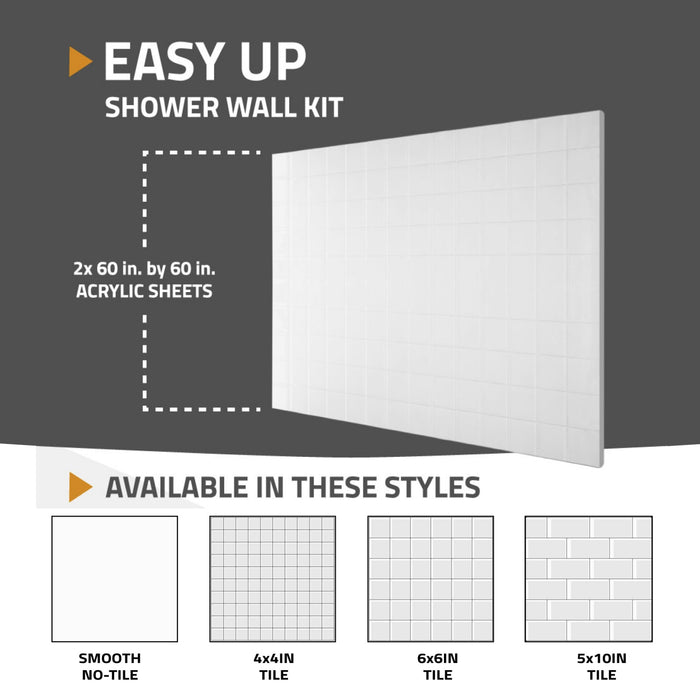 ANZZI SW-6060FLT-WH Rampart Series 60x60 2-Piece Glue-Up Acrylic Shower Wall Set - Smooth