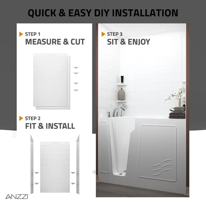 ANZZI SW-6060FLT-WH Rampart Series 60x60 2-Piece Glue-Up Acrylic Shower Wall Set - Smooth
