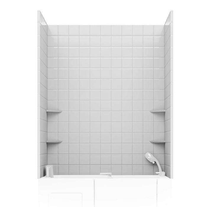 ANZZI SW-6060SQ4-WH Rampart Series 60x60 2-Piece Glue-Up Acrylic Shower Wall Set - 4" Square Tile Pattern