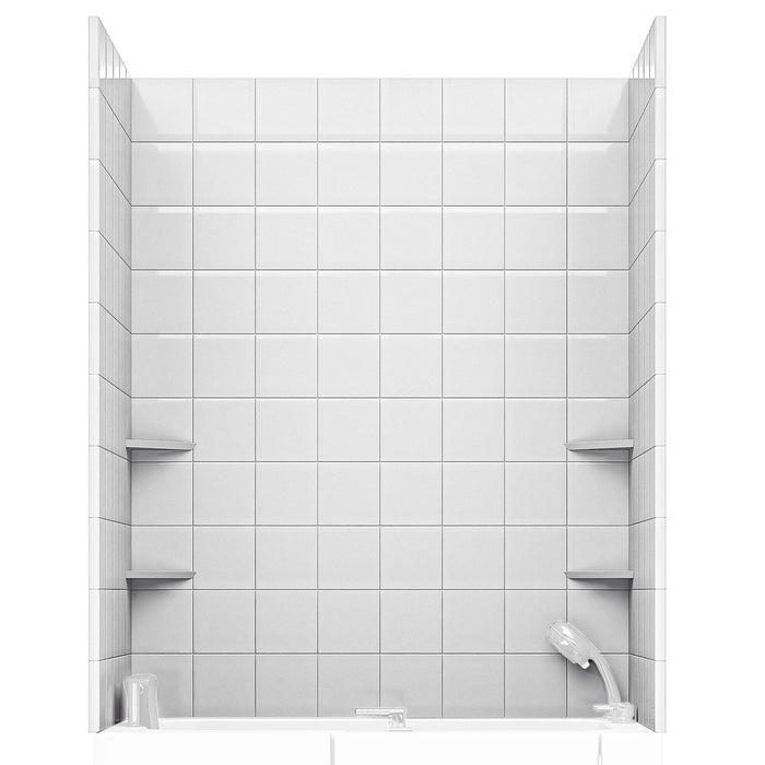 ANZZI SW-6060SQ6-WH Rampart Series 60x60 2-Piece Glue-Up Acrylic Shower Wall Set - 6" Square Tile Pattern