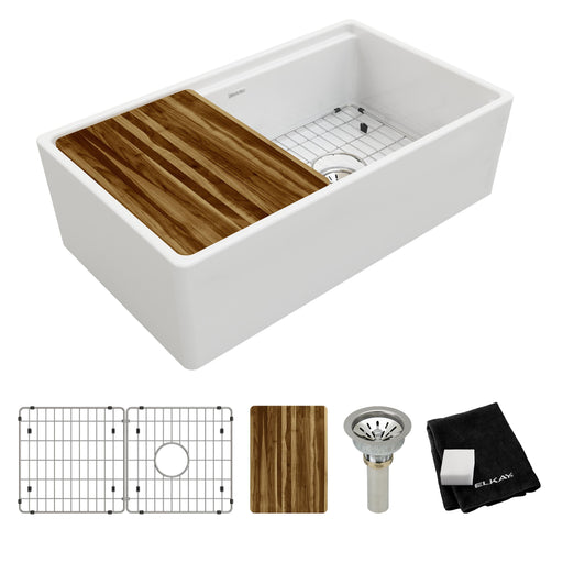 Elkay SWUF13320CBWH Fireclay Single-Bowl Farmhouse Kitchen Sink Kit