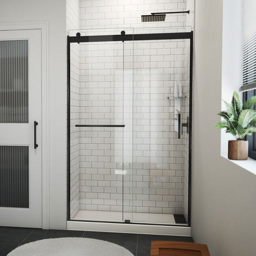 DreamLine SDVH48W760VXX09 Sapphire-V Bypass Shower Door in Satin Black, Clear Glass