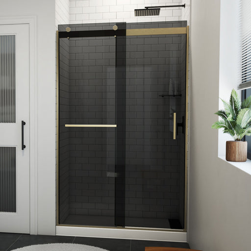 DreamLine SDVH48W760VXG05 Sapphire-V Bypass Shower Door in Brushed Gold, Gray Glass