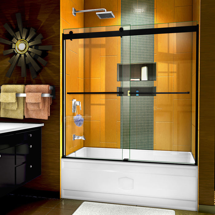 Dreamline SHDR-6360602-09 Sapphire 56-60"W x 60"H Semi-Frameless Bypass Tub Door in Satin Black