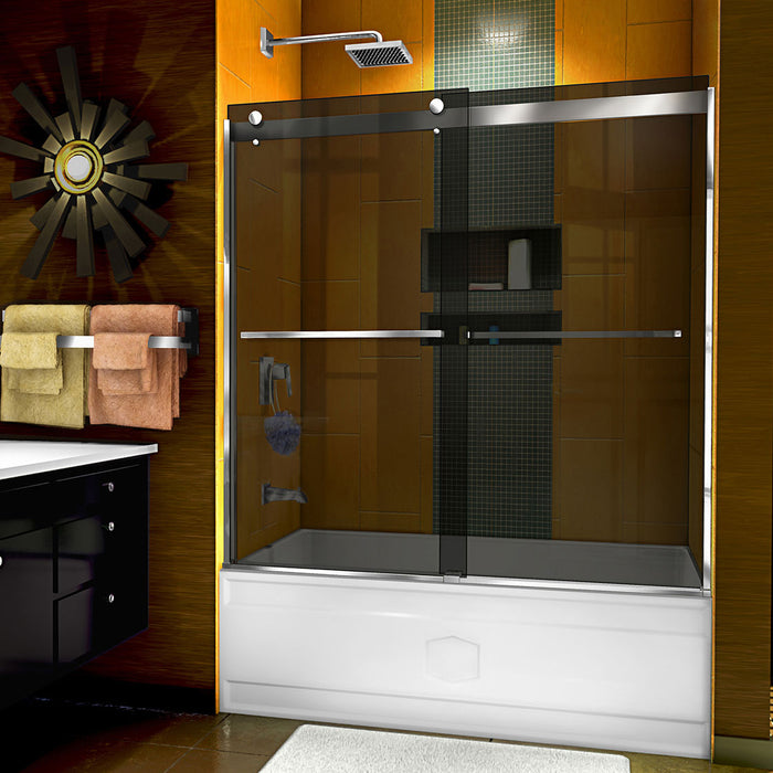 Dreamline SHDR-6360602G01 Sapphire 56-60"W x 60"H Semi-Frameless Bypass Tub Door in Chrome and Gray Glass