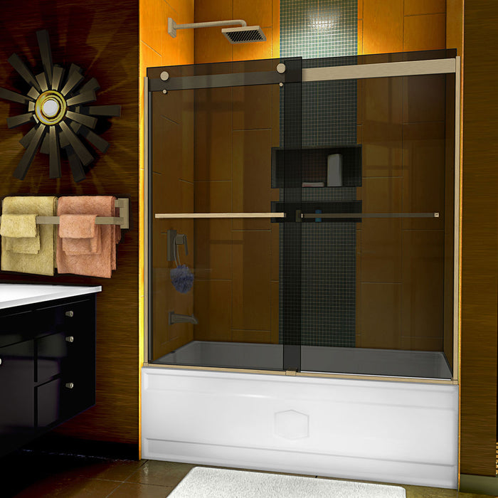 Dreamline SHDR-6360602G04 Sapphire 56-60"W x 60"H Semi-Frameless Bypass Tub Door in Brushed Nickel and Gray Glass
