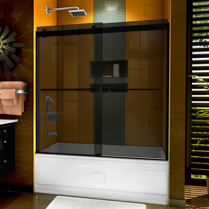 Dreamline SHDR-6360602G09 Sapphire 56-60"W x 60"H Semi-Frameless Bypass Tub Door in Satin Black and Gray Glass