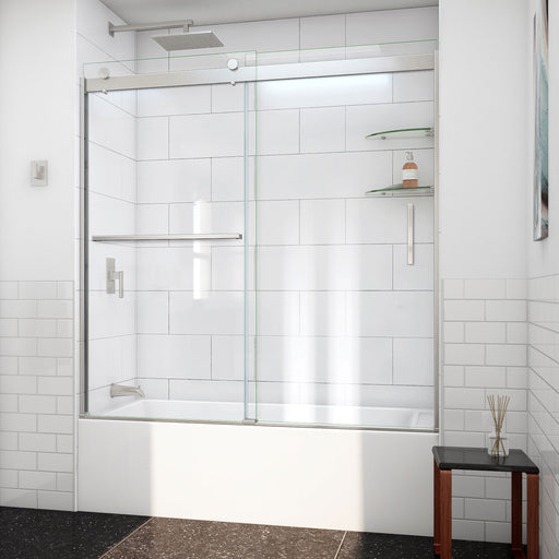DreamLine TDVH60W620VXX04 Sapphire-V Bypass Tub Door in Brushed Nickel, Clear Glass