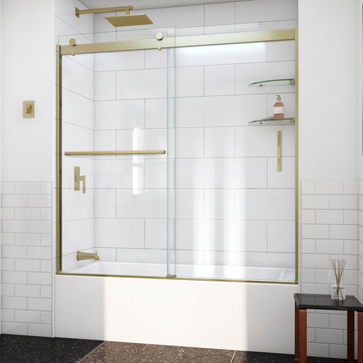 DreamLine TDVH60W620VXX05 Sapphire-V Bypass Tub Door in Brushed Gold, Clear Glass