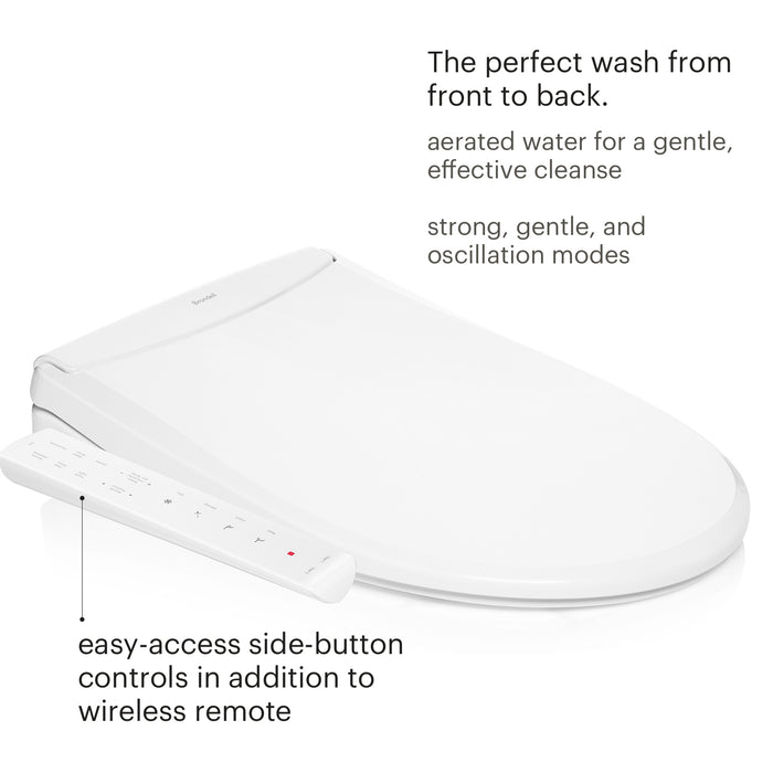 Brondell T22-RW Swash Thinline Luxury Bidet Toilet Seat with Side Arm Control, Round White