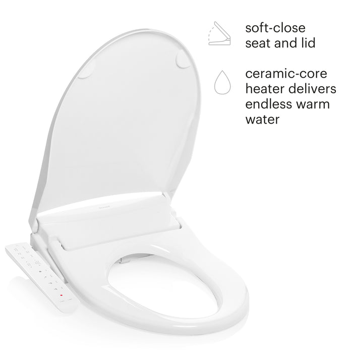 Brondell T22-RW Swash Thinline Luxury Bidet Toilet Seat with Side Arm Control, Round White