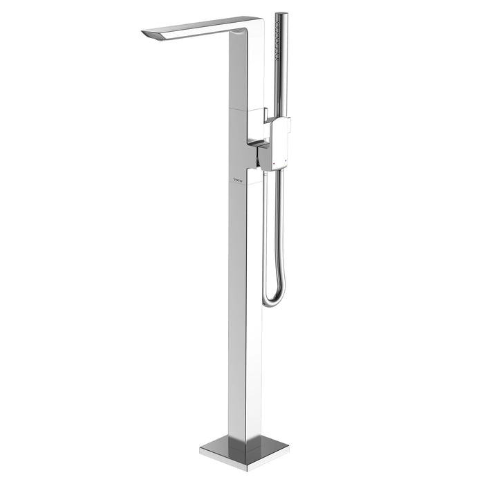 Freestanding tub filler in polished nickel from the GR collection, designed for use with freestanding bathtubs and a modern floor-mounted installation.