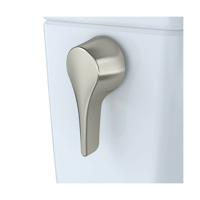 Left-hand trip lever for Drake Transitional tank, brushed nickel.