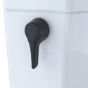 Matte black TOTO THU485 trip lever installed on a white toilet tank