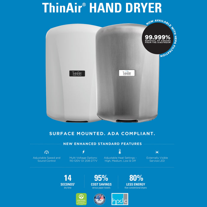 Excel Dryer 328111 ThinAir TA-GR High-Speed Automatic ADA Hand Dryer, Graphite, 110 - 120V