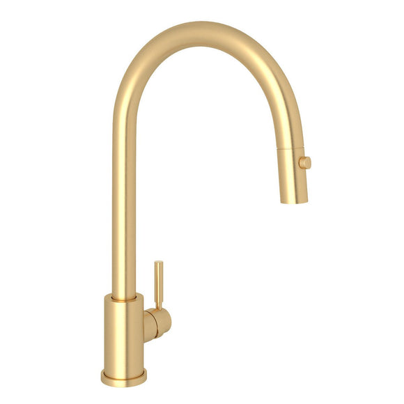Rohl U.4044SEG-2 Perrin & Rowe Holborn Pulldown Kitchen Faucet in Satin English Gold with Metal Lever Handle