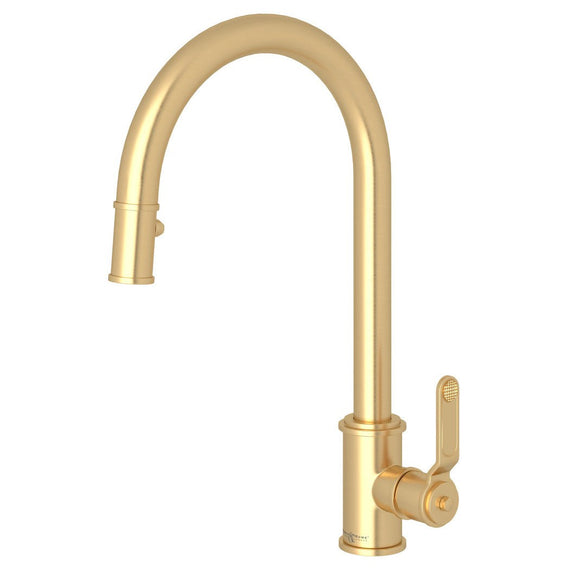 Rohl U.4544HT-SEG-2 Perrin & Rowe Armstrong Pulldown Kitchen Faucet in Satin English Gold with Metal Lever Handle