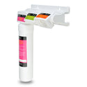 Single sediment filter cartridge with pink label in a white undercounter housing