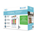 Brondell H2O+ Coral three-stage undercounter filtration system retail box with faucet