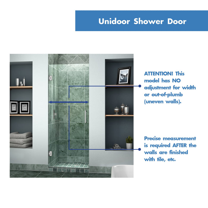 DreamLine SHDR-20307210F-04 Unidoor 30"W x 72"H Frameless Hinged Shower Door in Brushed Nickel