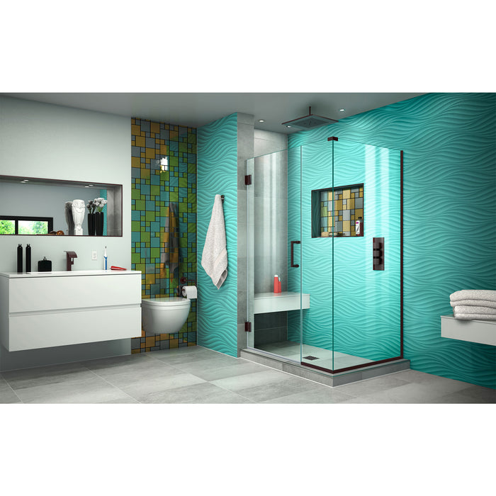 DreamLine SHEN-24380340-06 Unidoor Plus 38"W x 34 3/8"D x 72"H Frameless Hinged Shower Enclosure in Oil Rubbed Bronze