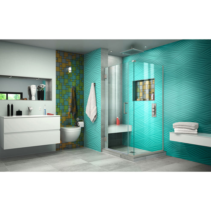 DreamLine SHEN-24325340-04 Unidoor Plus 32 1/2"W x 34 3/8"D x 72"H Frameless Hinged Shower Enclosure in Brushed Nickel