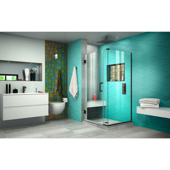 DreamLine SHEN-24335340-06 Unidoor Plus 33 1/2"W x 34 3/8"D x 72"H Frameless Hinged Shower Enclosure in Oil Rubbed Bronze