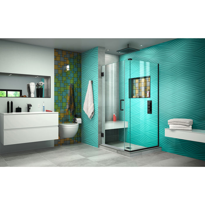 DreamLine SHEN-24345300-09 Unidoor Plus 34 1/2"W x 30 3/8"D x 72"H Frameless Hinged Shower Enclosure in Satin Black