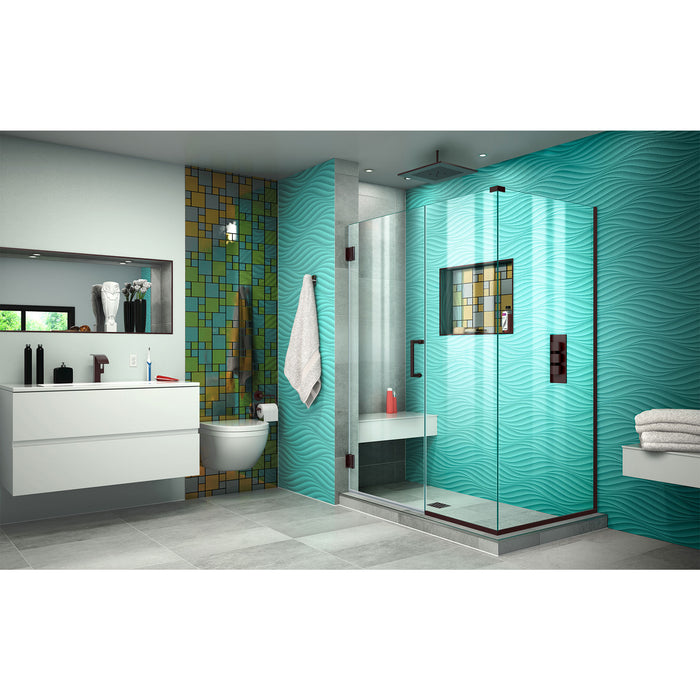 DreamLine SHEN-24450300-06 Unidoor Plus 45"W x 30 3/8"D x 72"H Frameless Hinged Shower Enclosure in Oil Rubbed Bronze