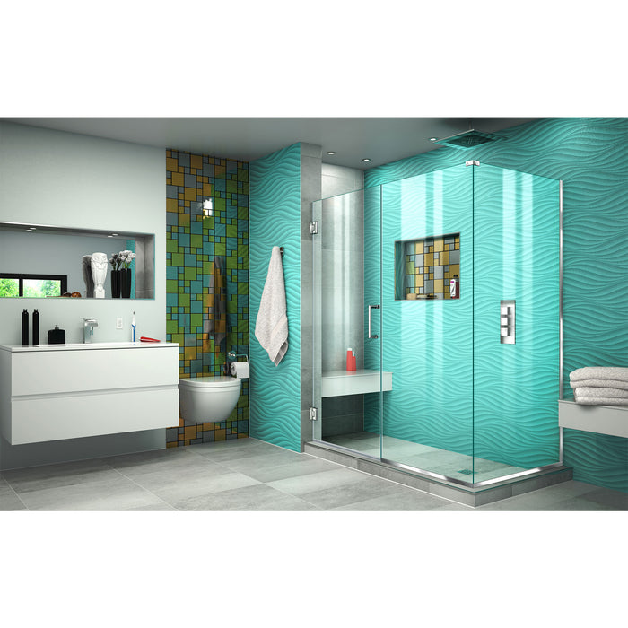 DreamLine SHEN-24590340-01 Unidoor Plus 59"W x 34 3/8"D x 72"H Frameless Hinged Shower Enclosure in Chrome