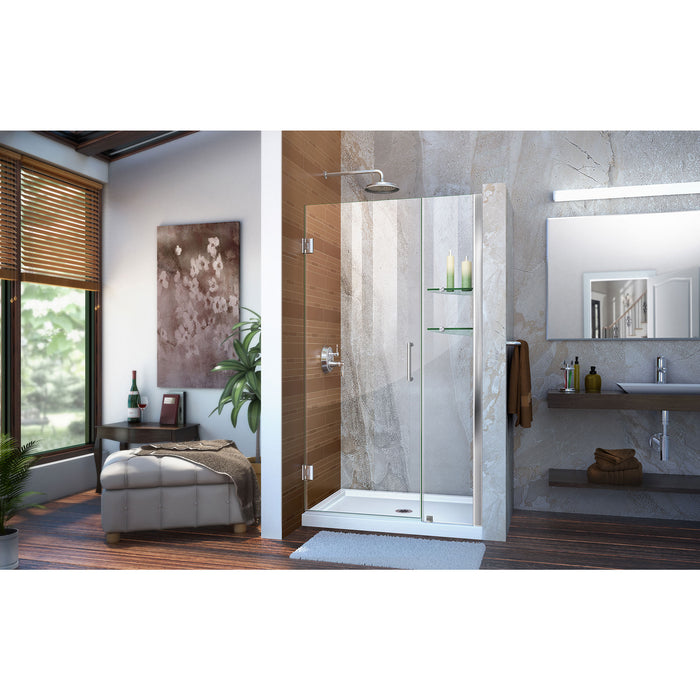 DreamLine SHDR-20377210S-01 Unidoor 37-38"W x 72"H Frameless Hinged Shower Door with Shelves in Chrome - Bath4All