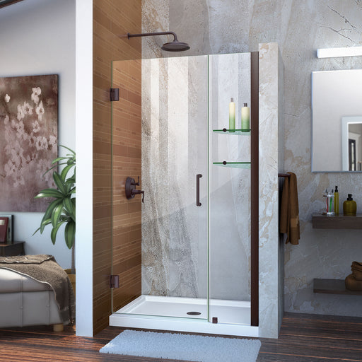 DreamLine SHDR-20397210S-06 Unidoor 39-40"W x 72"H Frameless Hinged Shower Door with Shelves in Oil Rubbed Bronze - Bath4All