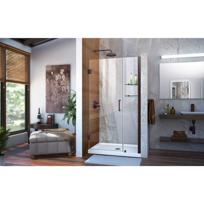 DreamLine SHDR-20397210S-06 Unidoor 39-40"W x 72"H Frameless Hinged Shower Door with Shelves in Oil Rubbed Bronze - Bath4All