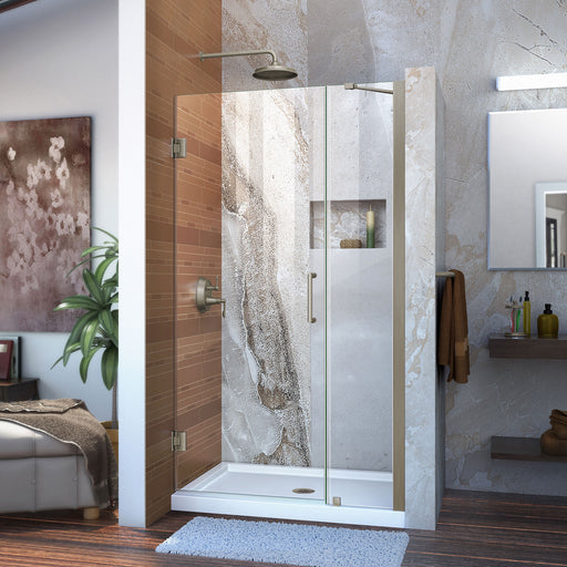DreamLine SHDR-20397210-04 Unidoor 39-40"W x 72"H Frameless Hinged Shower Door with Support Arm in Brushed Nickel - Bath4All