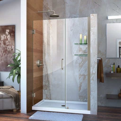 DreamLine SHDR-20477210S-04 Unidoor 47-48"W x 72"H Frameless Hinged Shower Door with Shelves in Brushed Nickel - Bath4All