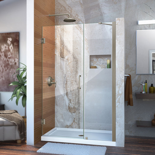 DreamLine SHDR-20487210-04 Unidoor 48-49"W x 72"H Frameless Hinged Shower Door with Support Arm in Brushed Nickel - Bath4All