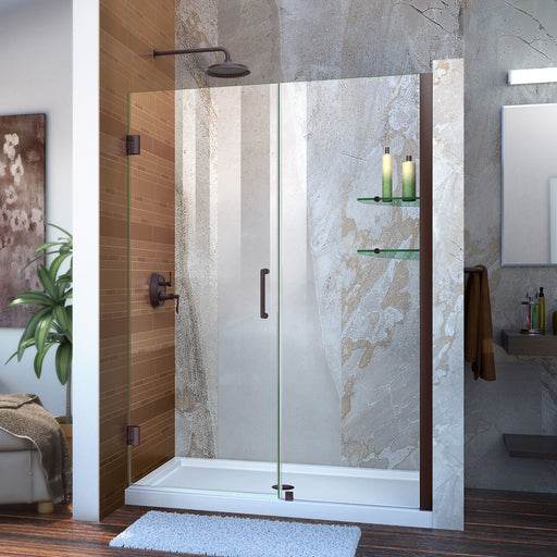 DreamLine SHDR-20537210S-06 Unidoor 53-54"W x 72"H Frameless Hinged Shower Door with Shelves in Oil Rubbed Bronze - Bath4All