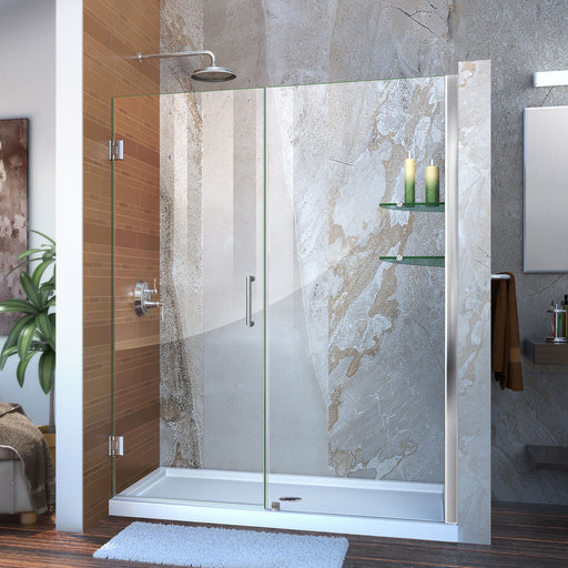 DreamLine SHDR-20587210S-01 Unidoor 58-59"W x 72"H Frameless Hinged Shower Door with Shelves in Chrome - Bath4All
