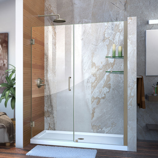 DreamLine SHDR-20597210S-04 Unidoor 59-60"W x 72"H Frameless Hinged Shower Door with Shelves in Brushed Nickel - Bath4All