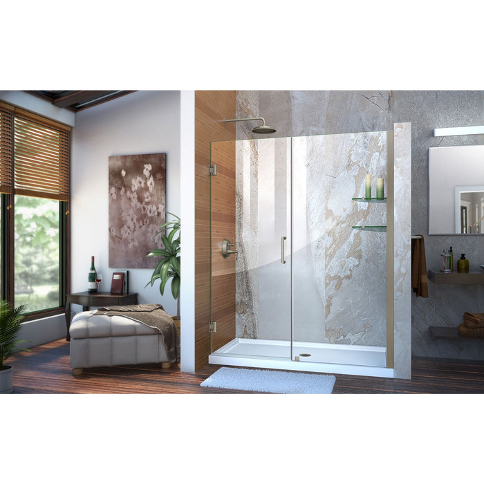 DreamLine SHDR-20577210S-04 Unidoor 57-58"W x 72"H Frameless Hinged Shower Door with Shelves in Brushed Nickel - Bath4All
