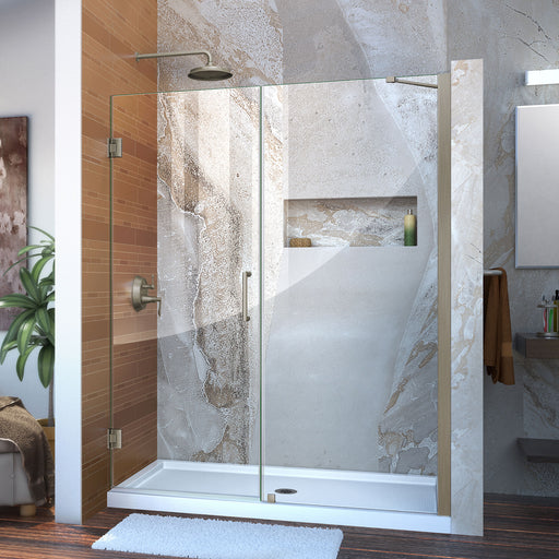 DreamLine SHDR-20597210-04 Unidoor 59-60"W x 72"H Frameless Hinged Shower Door with Support Arm in Brushed Nickel - Bath4All
