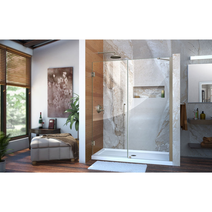 DreamLine SHDR-20587210-04 Unidoor 58-59"W x 72"H Frameless Hinged Shower Door with Support Arm in Brushed Nickel - Bath4All