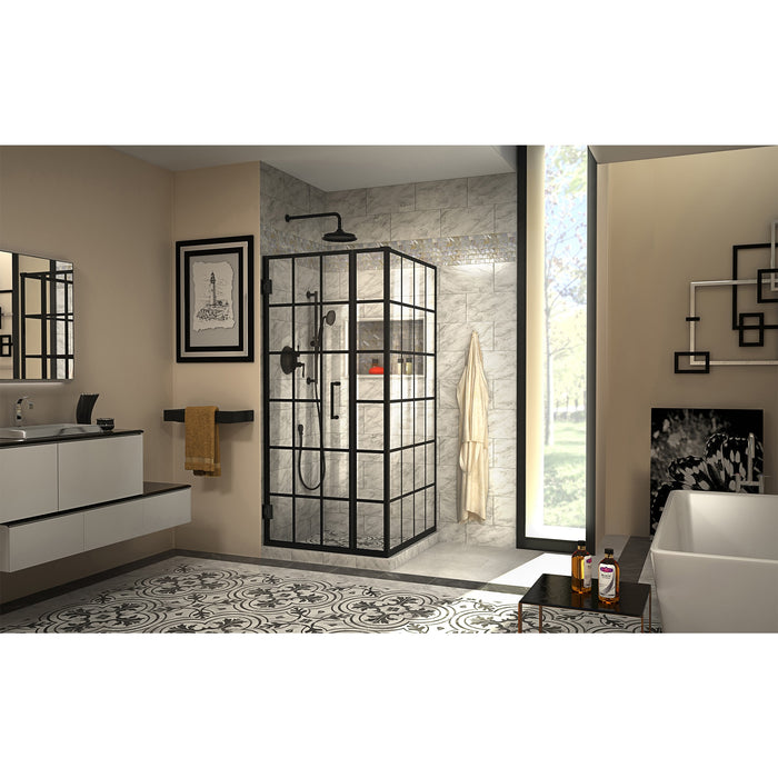 DreamLine SHEN-2434340-89 Unidoor Toulon 34"D x 34"W x 72"H Frameless Hinged Shower Enclosure in Satin Black