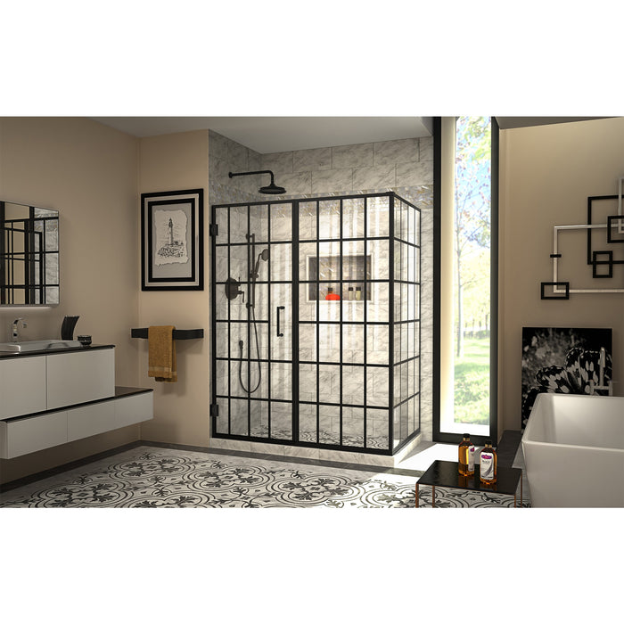 DreamLine SHEN-2434580-89 Unidoor Toulon 34"D x 58"W x 72"H Frameless Hinged Shower Enclosure in Satin Black