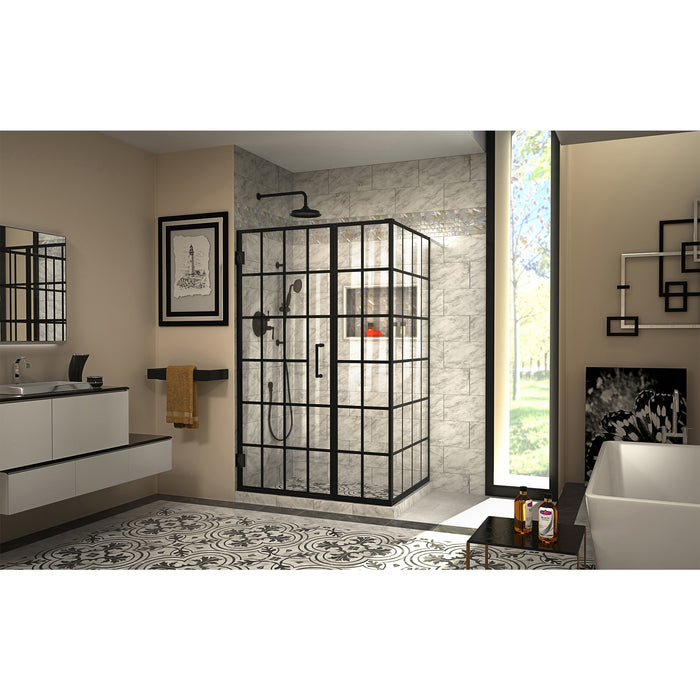 DreamLine SHEN-2434460-89 Unidoor Toulon 34"D x 46"W x 72"H Frameless Hinged Shower Enclosure in Satin Black