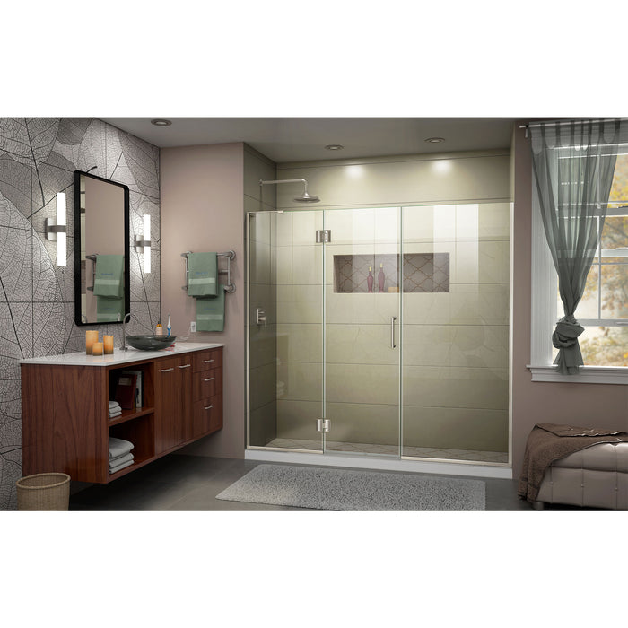 DreamLine D32714572L-04 Unidoor-X 65 1/2-66"W x 72"H Frameless Hinged Shower Door in Brushed Nickel