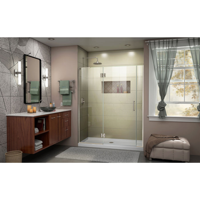 DreamLine D33006572L-04 Unidoor-X 60 1/2-61"W x 72"H Frameless Hinged Shower Door in Brushed Nickel