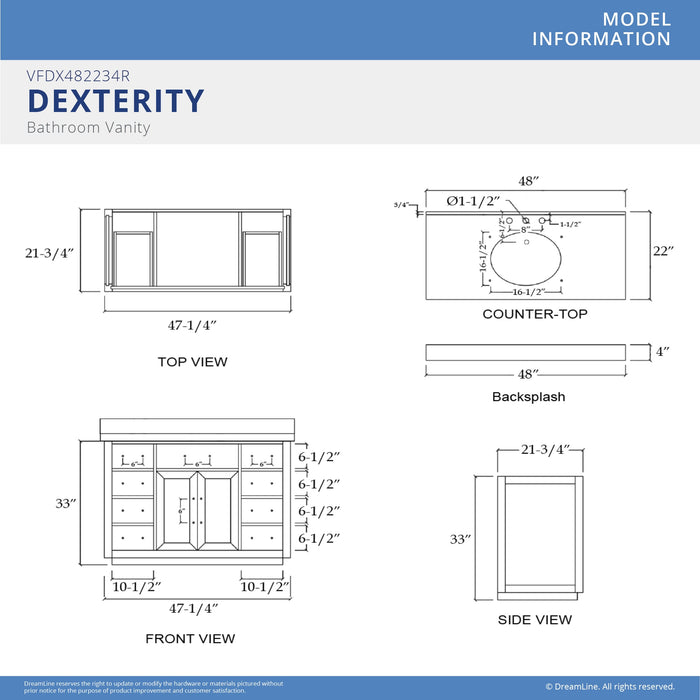 DreamLine VFDX482234RWMLK Dexterity 48" Oak Vanity with Oval Undermount Sink - Light Oak