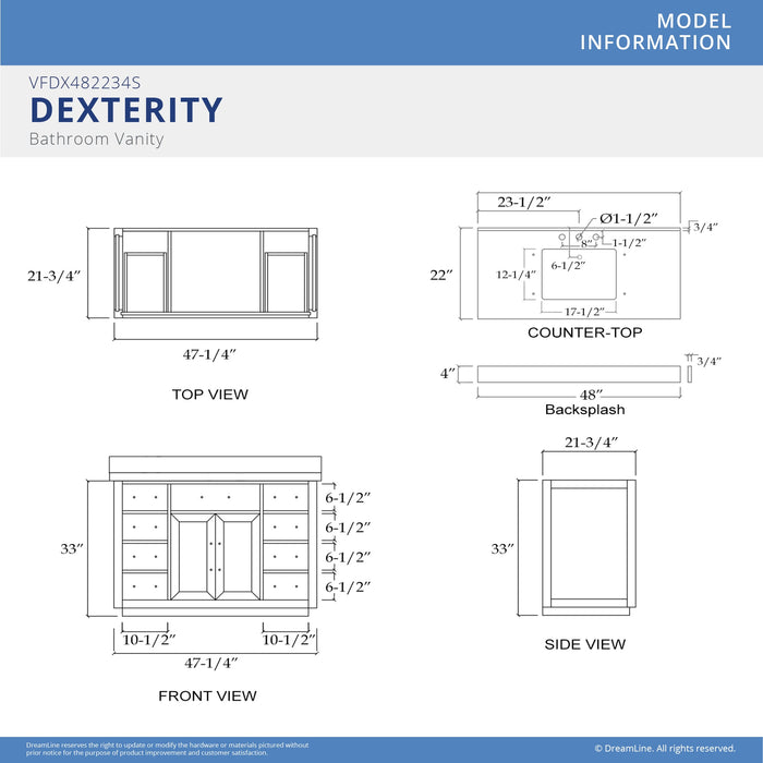 DreamLine VFDX482234SWMGK Dexterity 48" Oak Vanity with Rectangular Undermount Sink - Gray Oak