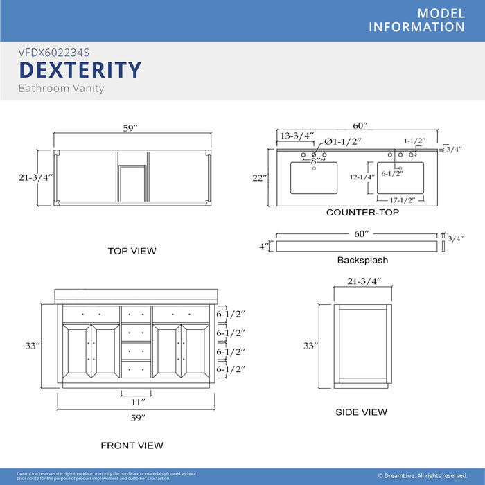 DreamLine VFDX602234SWMLK Dexterity 60" Oak Vanity with Two Rectangular Undermount Sinks - Light Oak